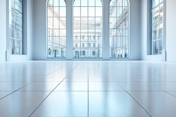 Leinwandbilder - A spacious, modern interior with large windows and polished flooring.