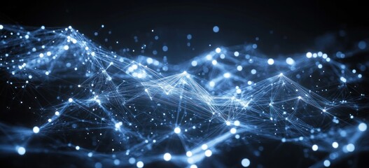Aufkleber - Abstract representation of interconnected data points and networks in a digital landscape.
