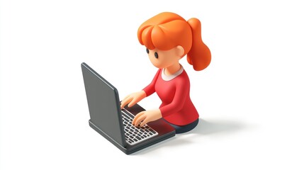 Aufkleber - A 3D character typing on a laptop, representing work or online activity.