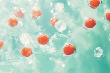 Poster - Bubbles and raspberries in water create a refreshing and vibrant scene.