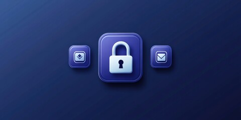 Fototapete - A digital illustration featuring a padlock icon flanked by two communication symbols.