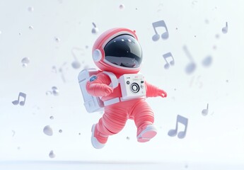 Poster - A playful pink astronaut floats in space surrounded by musical notes.