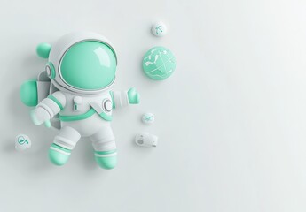 Poster - A cute, stylized astronaut figure surrounded by space-themed objects.