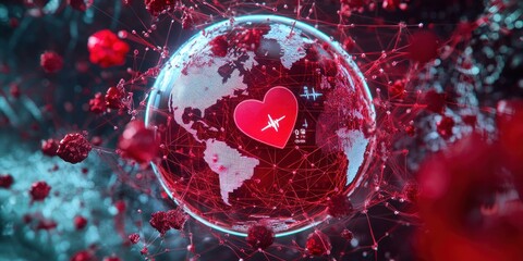 Aufkleber - A digital globe with a heart symbol, representing global connectivity and travel.
