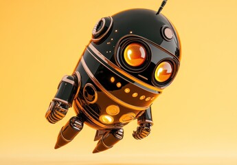 Poster - A cute, futuristic robot with glowing eyes, hovering against a bright orange background.