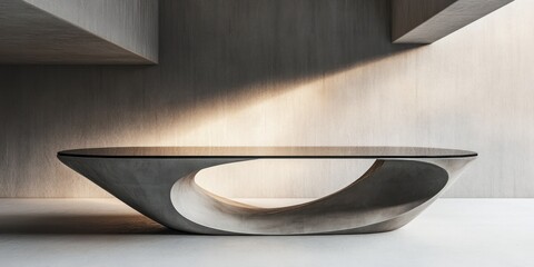 Leinwandbilder - A modern, sculptural table featuring a unique design and smooth concrete finish.