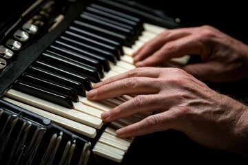 Aufkleber - A close-up of hands playing an accordion, showcasing musical expression and artistry.