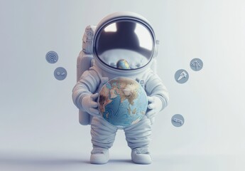 Poster - An astronaut holds a globe, symbolizing exploration and technology in a modern context.