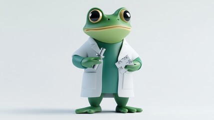 Poster - A cartoon frog in a lab coat holding a test tube and a clipboard, symbolizing science.