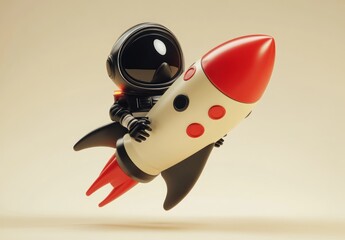Poster - A stylized astronaut holding a retro rocket, showcasing a whimsical space theme.