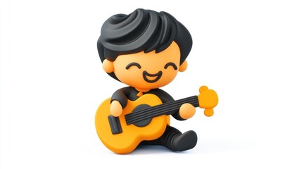 Poster - A cheerful cartoon character playing an orange guitar while sitting on the ground.