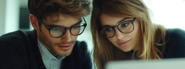 Aufkleber - Two individuals collaborating on a project, focused on a laptop screen.
