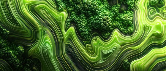 Poster - Abstract green fluid textures resembling organic forms and patterns.