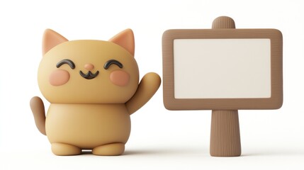 Aufkleber - A cute cartoon cat character with a sign, conveying a friendly and inviting vibe.