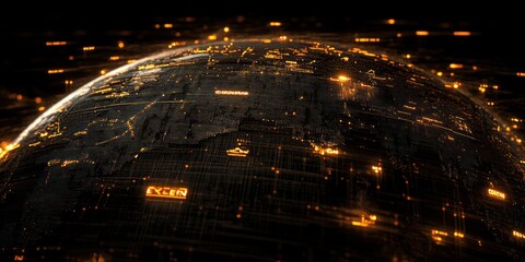 Aufkleber - A digital representation of Earth with glowing lines and data points, symbolizing connectivity.