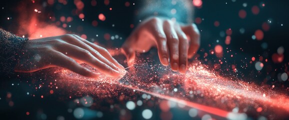 Poster - Hands interacting with glowing particles, creating a mystical digital effect.