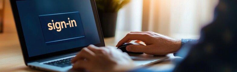 Aufkleber - A person using a computer mouse to sign in on a laptop screen.