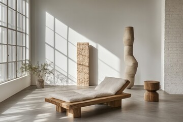 Leinwandbilder - A serene interior featuring minimalist furniture and natural elements for relaxation.