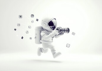Poster - A playful astronaut captures images while surrounded by digital icons.