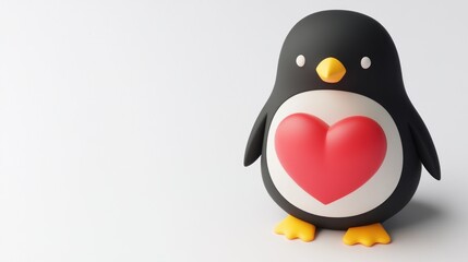 Poster - A cute penguin figurine with a heart on its belly, symbolizing love and affection.