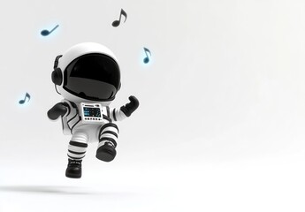 Poster - A playful astronaut character dancing with musical notes around it.