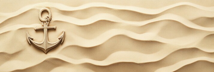 Leinwandbilder - An anchor design set against textured sand-like waves, evoking a nautical theme.