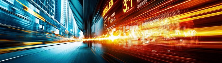 Fototapete - Dynamic cityscape with glowing urban lights and digital displays, showcasing the vibrant energy of modern metropolitan life at nighttime