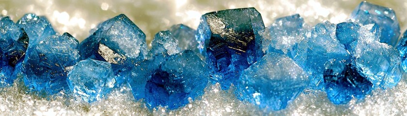 Poster - Beautiful Blue Crystals Shimmering in Natural Light on a Glittering Background