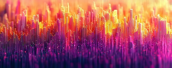 Poster - Abstract cityscape view featuring vibrant colors blending with dynamic patterns and lights, creating a mesmerizing visual experience of urban energy