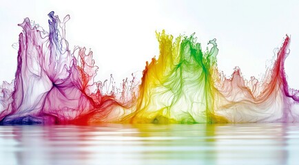 Poster - Abstract Waves of Colorful Smoke Flowing Over a Calm Surface with Soft Gradient Shades of Red, Green, Yellow, and Purple in Elegant Artistic Form