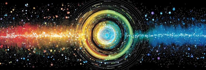 Poster - Vibrant Cosmic Energy Waves with Colorful Spiral Patterns Radiating from a Central Point Representing Universal Forces and Stellar Connections