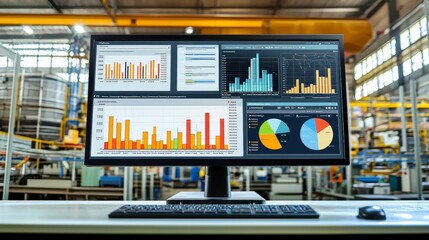 Poster - Data Analysis Dashboard Displaying Charts and Graphs in Modern Industrial Setting for Business Insights and Performance Tracking