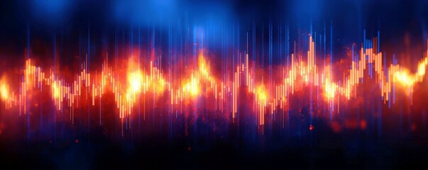 Poster - Vibrant Audio Waveforms Displaying Bright Colors in Blue and Orange Shades, Ideal for Music, Sound, and Technology Concepts