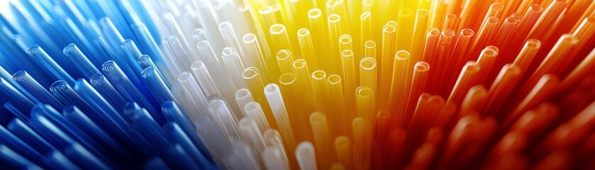 Poster - Colorful Background Made of Straws in Blue, White, Yellow, Orange, and Red Shades Creating Textured and Vibrant Visual Effect for Creative Projects