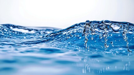 Poster - Beautiful Close-Up of Gentle Water Wave with Bubbles and Clear Blue Tone Reflecting Light in a Calm Environment