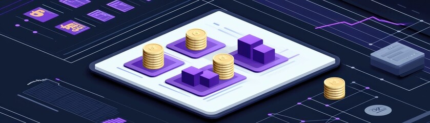 Poster - Financial Data Analysis with Coins and Blocks on Graph Background for Investment Management