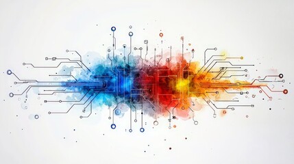 Poster - Abstract digital technology background with vibrant colors and network connections representing innovation and creativity in modern design