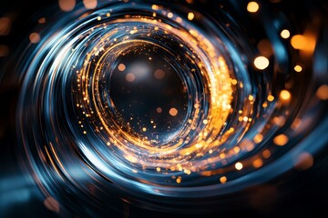 Poster - This digital art piece showcases a futuristic vortex with swirling light effects, evoking a sense of innovation and energy in a cosmic setting.