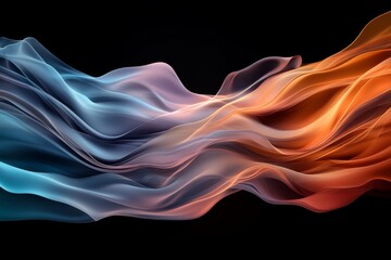 Poster - A mesmerizing abstract flow of dynamic blue and orange waves on a dark background, creating a sense of movement and energy. Perfect for creative designs.
