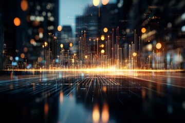 Poster - A futuristic cityscape image highlights the interface of digital and urban elements with glowing lines indicating data movement and technological growth.