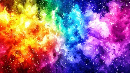 Poster - Vibrant Cosmic Color Explosion with Rainbow Nebula and Starry Background for Artistic and Creative Projects