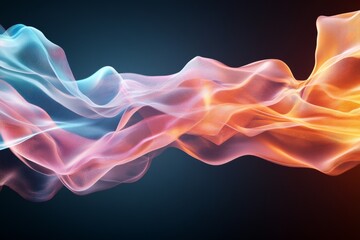Poster - Vibrant waves of blues and oranges flow against a dark abstract setting, exuding energy, movement, and a sense of fluidity in this modern visual art piece.