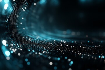 Poster - A mesmerizing abstract wave formed by illuminated blue particles, symbolizing dynamic energy and the flow of digital information in a futuristic worldscape.