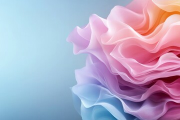 Poster - Soft pastel chiffon fabric swirls to form delicate waves, creating an abstract visual that conveys elegance, beauty, and fluidity, reflecting modern artistic style.