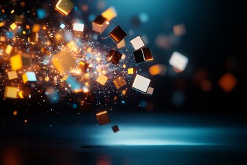 Poster - A dynamic array of illuminated cubes floats in a dark, digitally rendered space, evoking a sense of innovation, technology, and futuristic aesthetics.