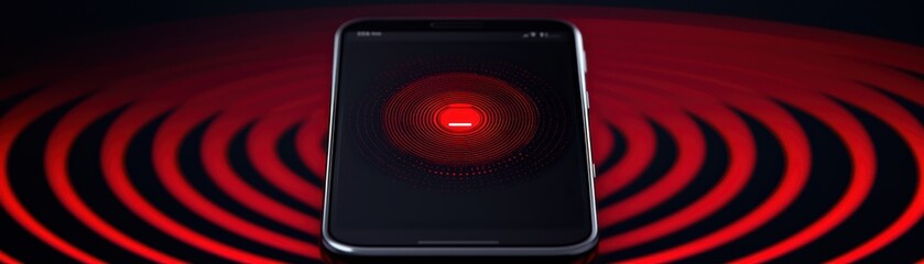 Poster - Mobile device emitting sound waves modern technology environment digital graphic abstract viewpoint innovation concept