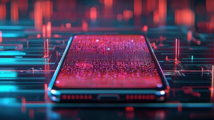 Poster - Futuristic smartphone displaying data visualization digital environment technology concept abstract viewpoint