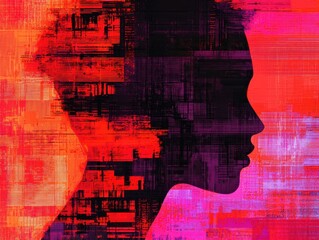 Poster - Abstract portrait of a woman silhouette digital art vibrant colors modern design conceptual expressionism
