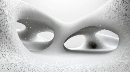 Poster - Abstract white landscape with smooth curves and perforated surfaces.