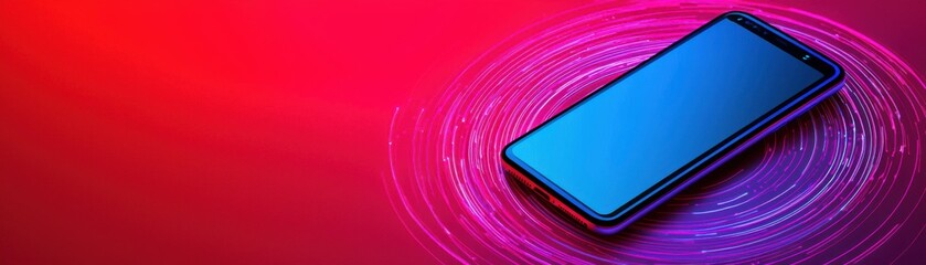Poster - Showcasing mobile technologya vibrant smartphone display in a modern digital environment close-up viewpoint futuristic concept